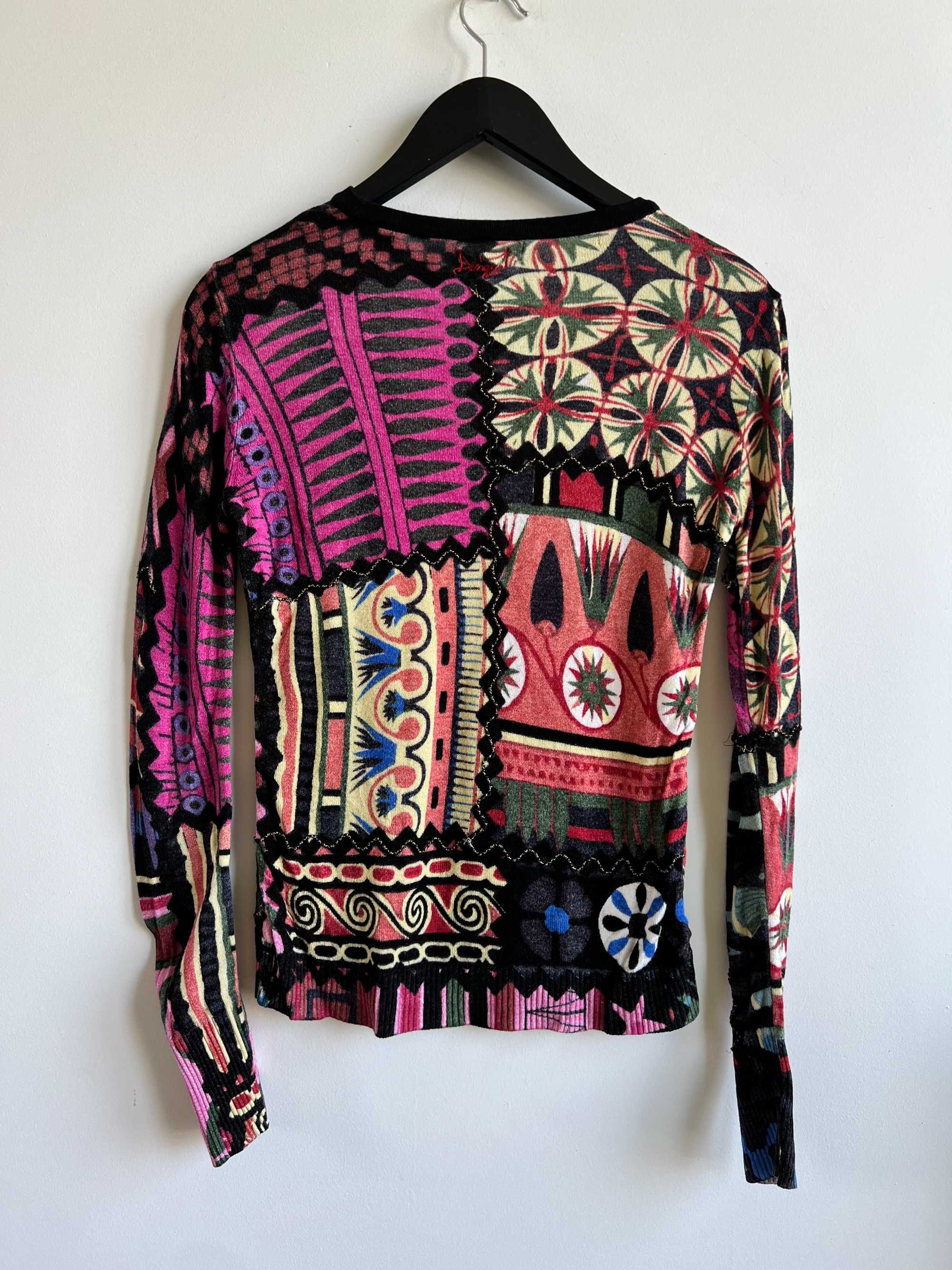 Desigual kolorowy sweter we wzory damski cienki Jers Kilimanjaro S