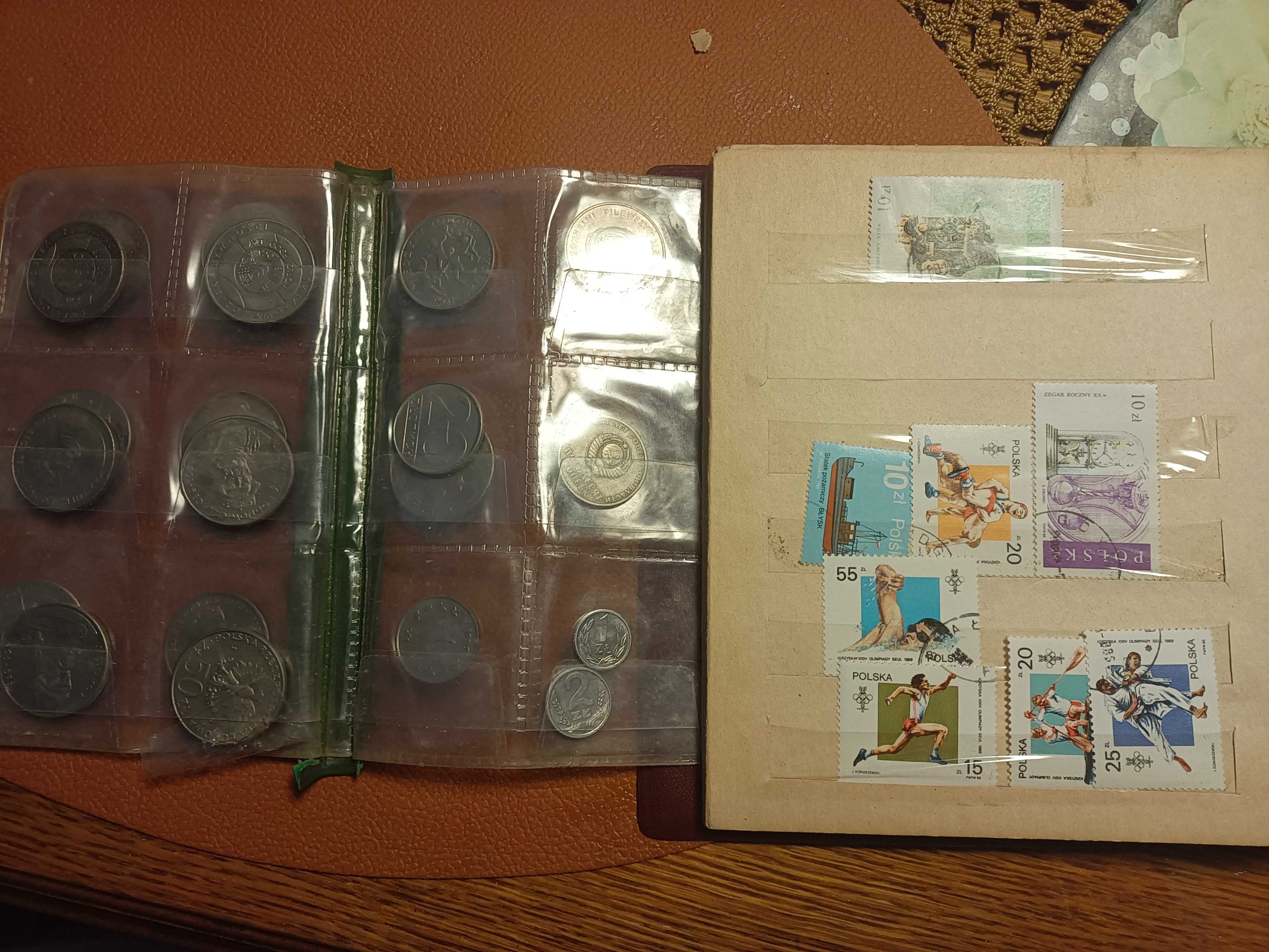 Kolekcja monet i znaczków+b.stary kalendarza