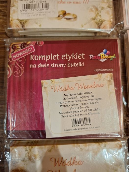 Etykiety/naklejki Wódka Weselna  na dwie strony butelki