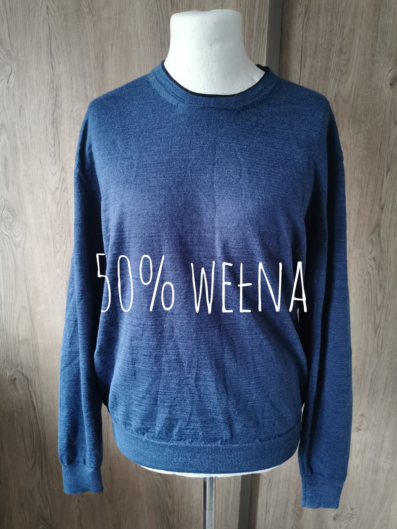 Gino Marcello niebieski sweter wełniany XL 50% wełna wool