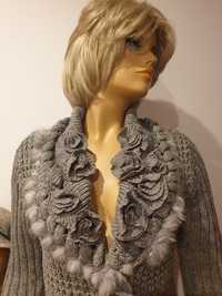 Sweter swetr piękny elegancki dłuższy COZY L / XL Wełna