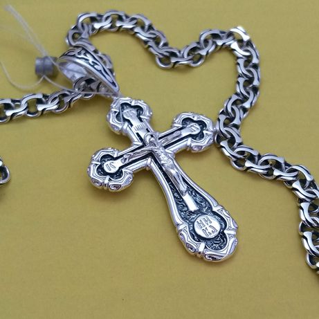 Серебряная цепочка и крестик 925 проба цепь крест подвеска кулон