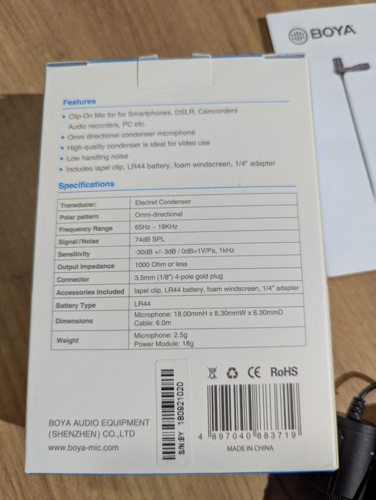 Boya BY-M1 pro, Panasonic RP-VC201 stereo