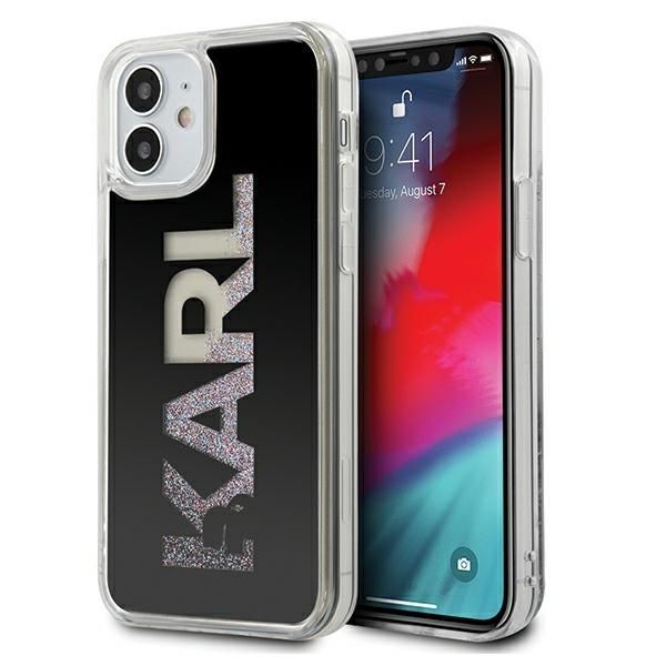 Etui Karl Lagerfeld do iPhone 12 Mini - Czarny Hardcase z Logo Glitter