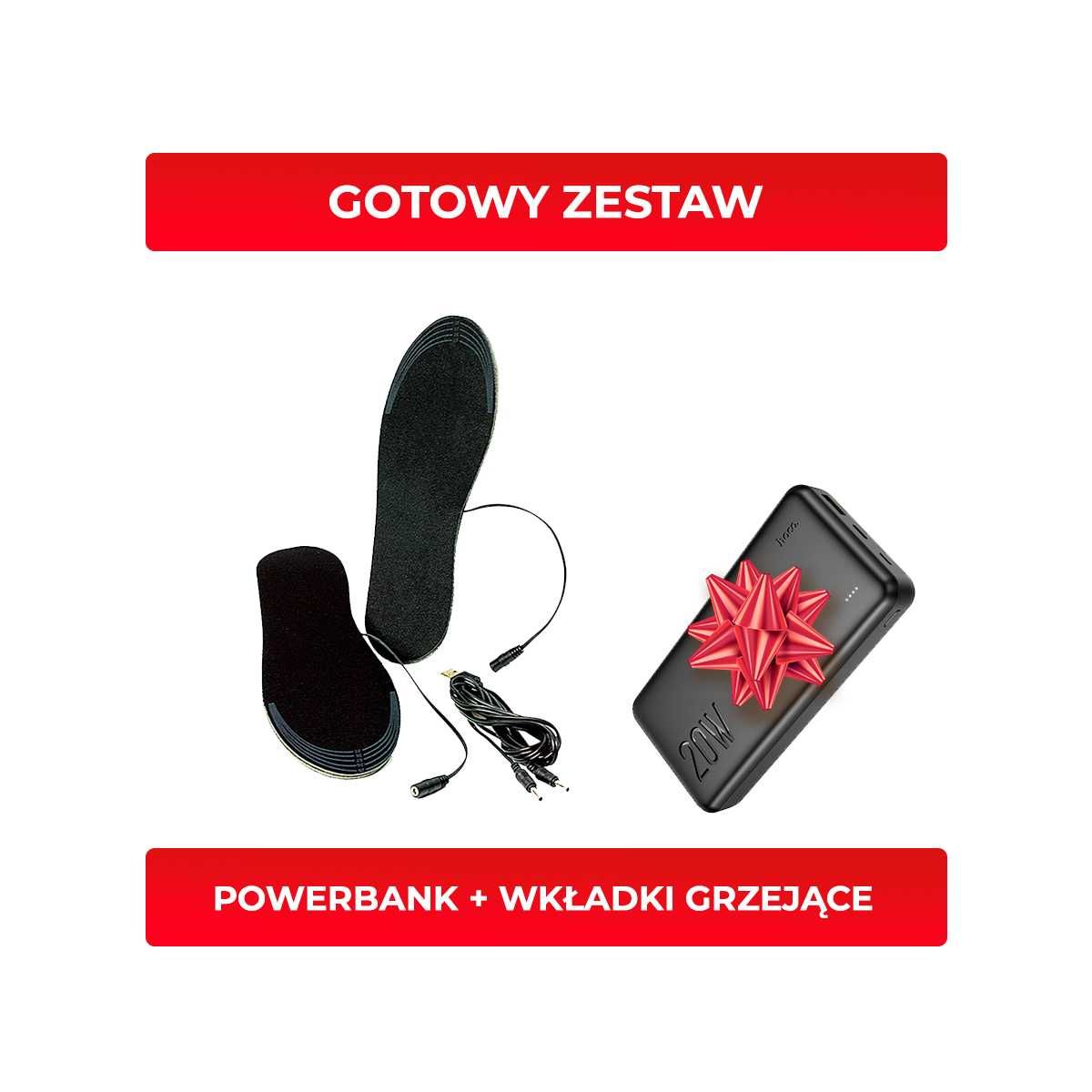 ZESTAW NA ZIMĘ Wkładki do butów podgrzewane + Powerbank + Skarpetki