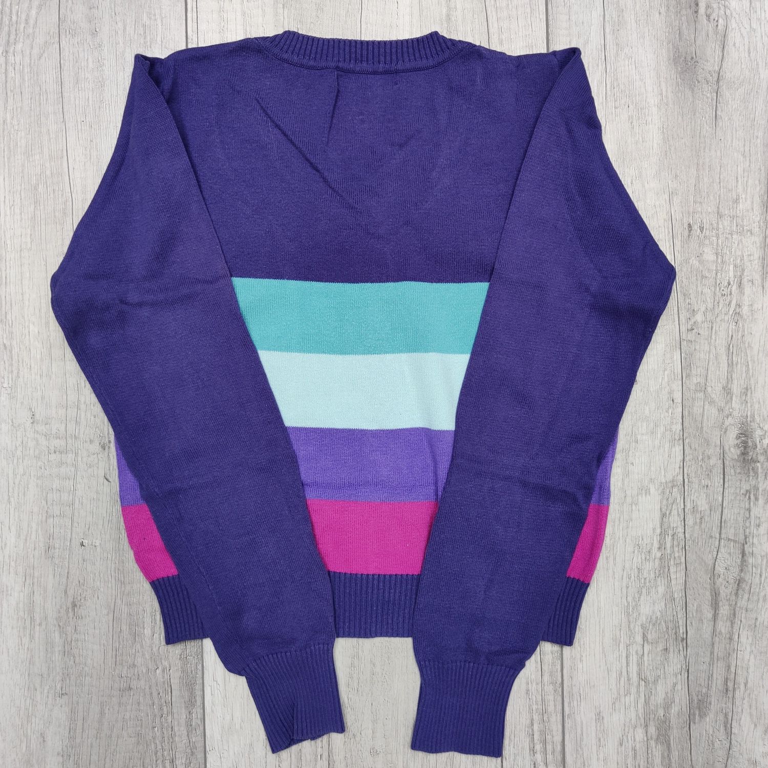 Granatowy sweter damski rozpinany w paski, sweterek, rozmiar M / 38