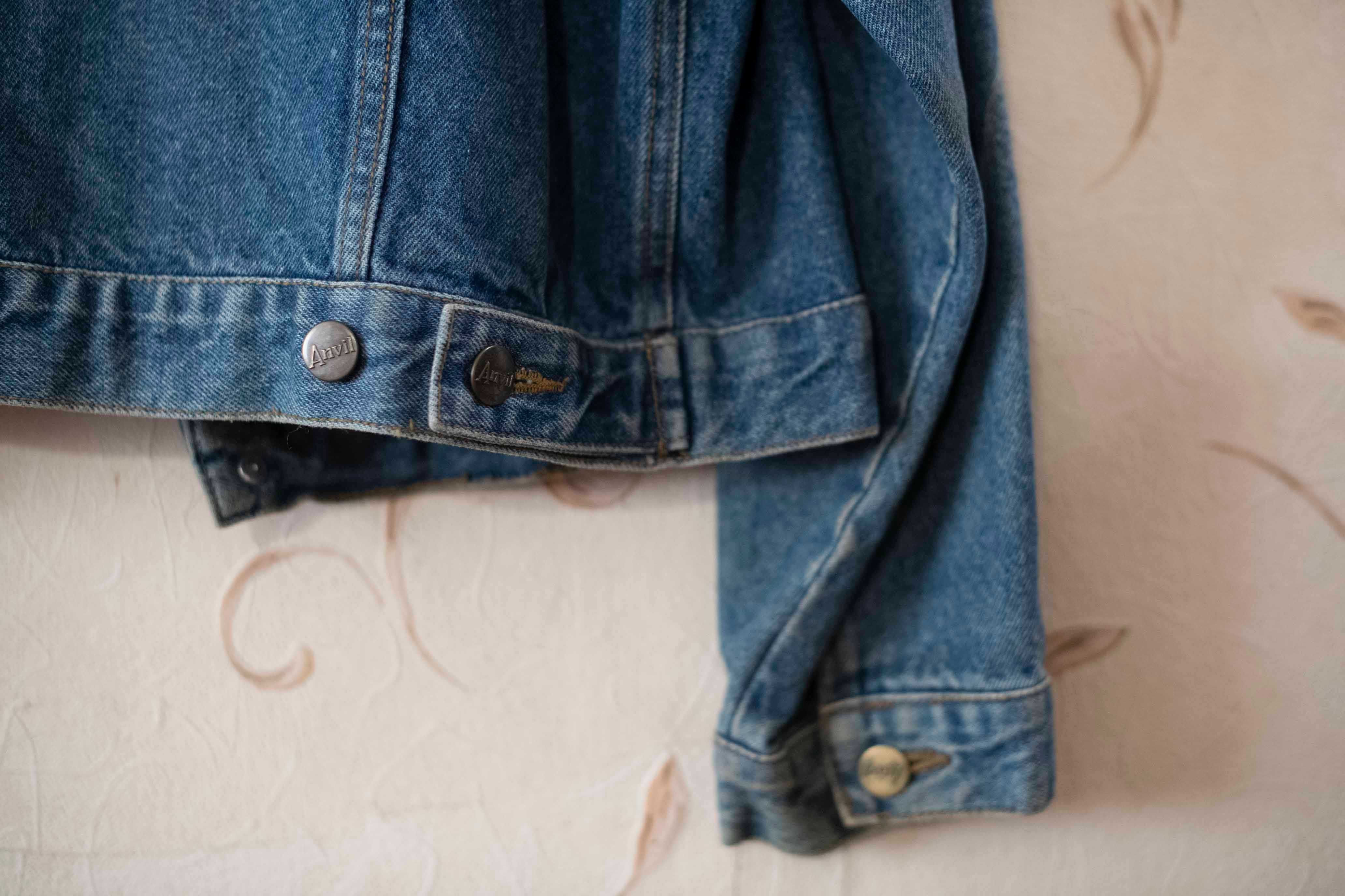 Vintage kurtka jeansowa Anvil klasyczny denim, męska, styl retro
