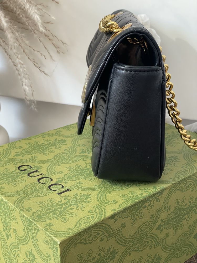 Сумочка гучі gucci чорна marmont натуральна шкіра нова в коробці