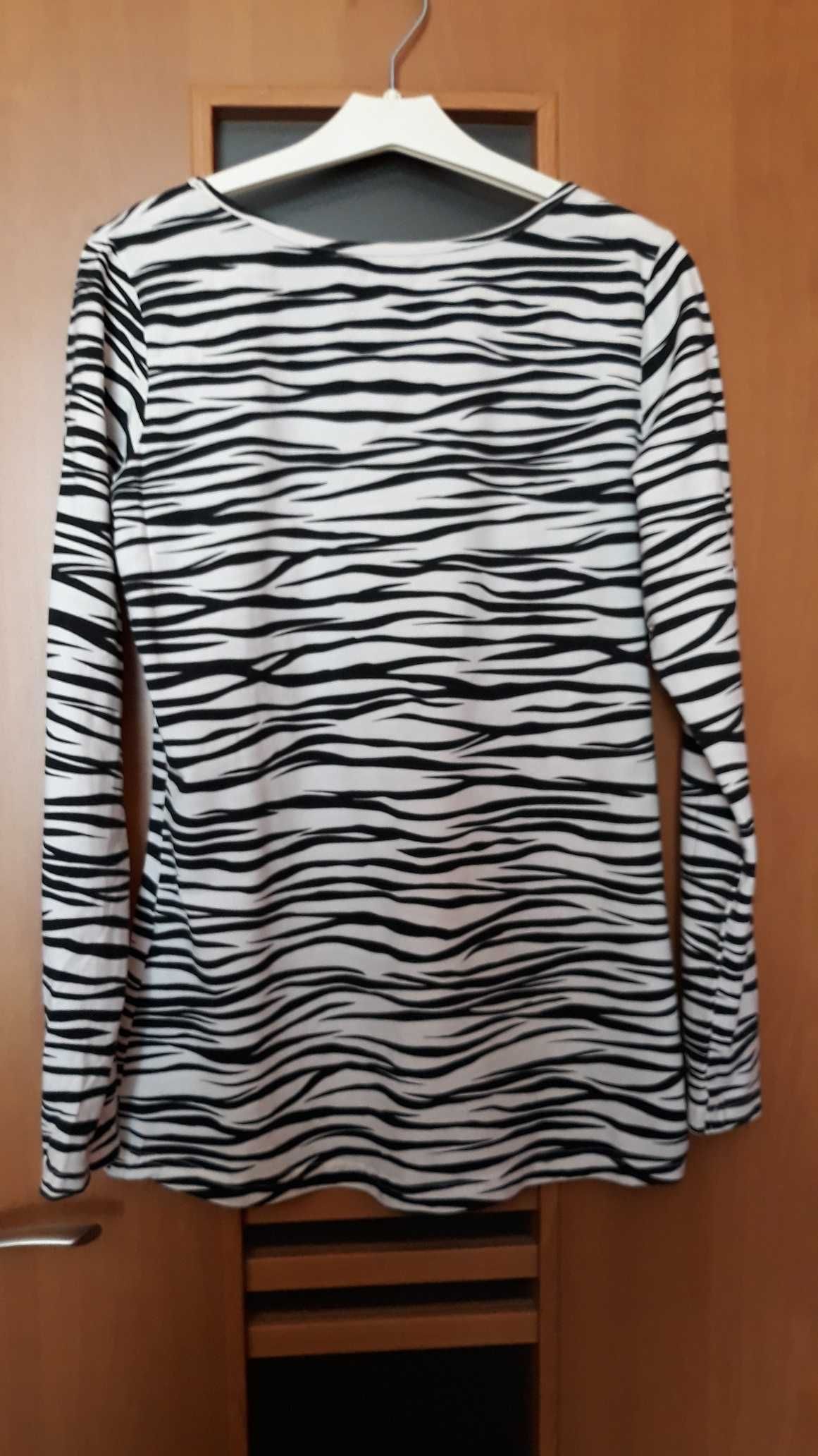 Bluzka biała w czarne paseczki, zebra, jak nowa, bawełna, r. 40/42