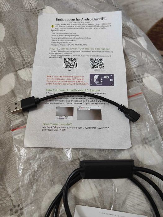 Kamera endoskopowa inspekcyjna do telefonu lub komputera.