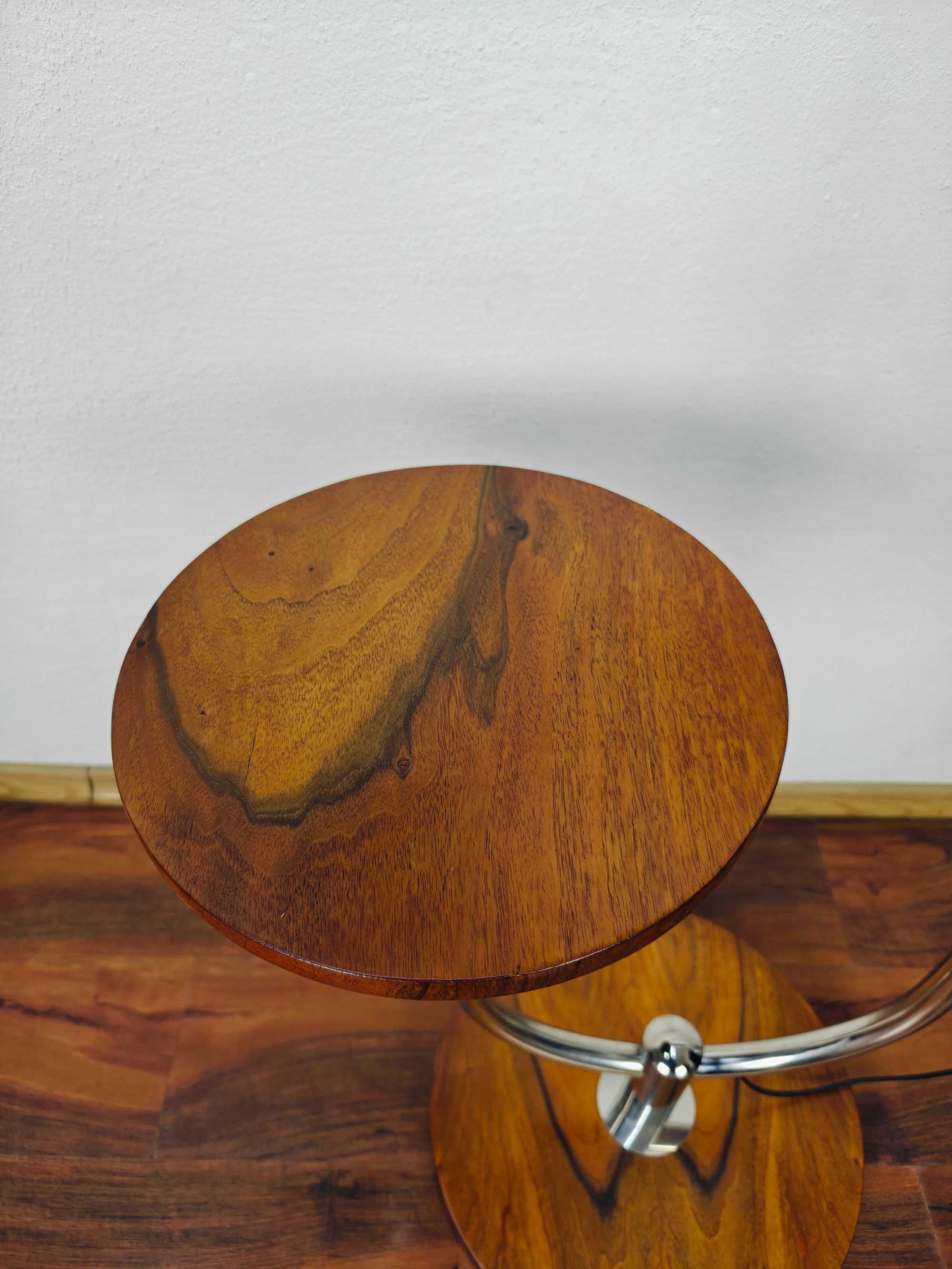 Lampa stojąca, podłogowa Chrom Orzech Klosz Kula styl Art Deco Bauhaus