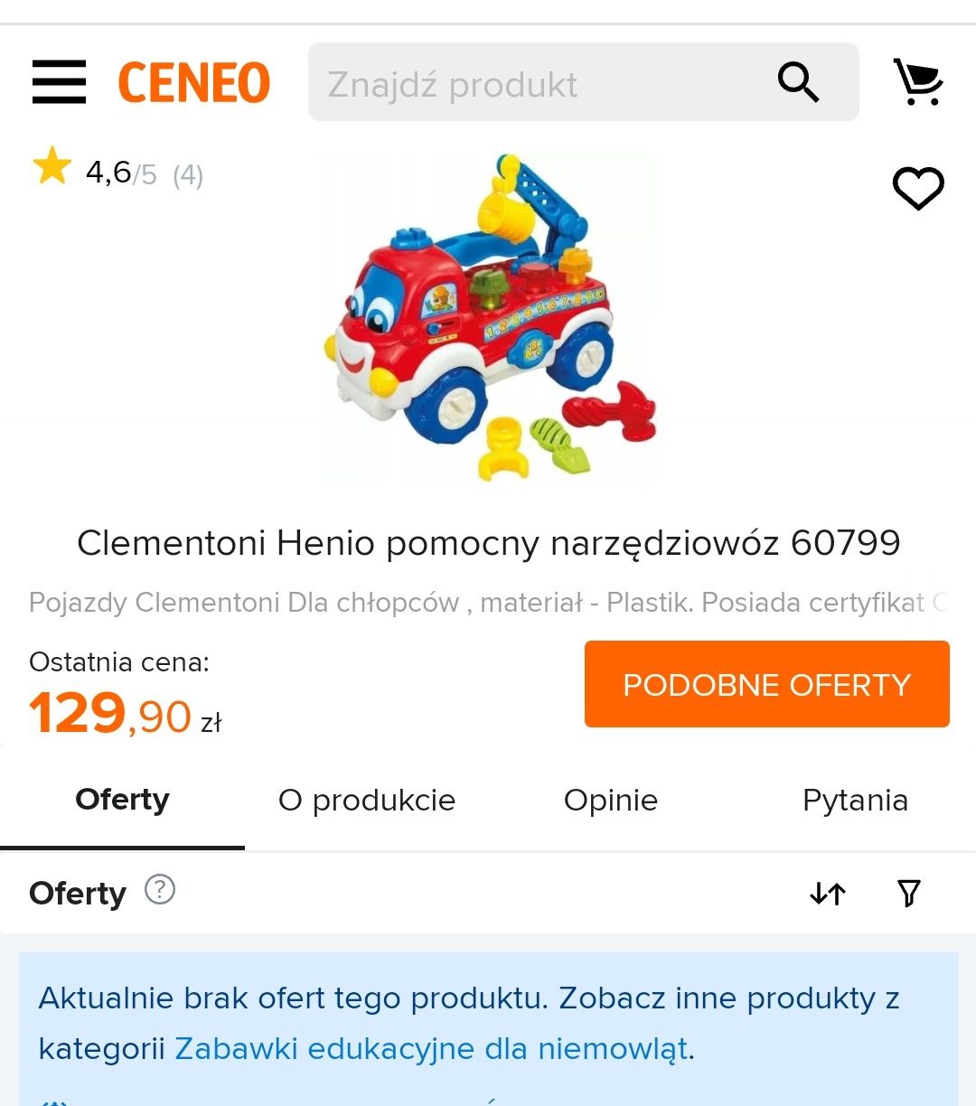 Clementoni samochód interaktywny Henio pomocny narzędziowóz gra świeci