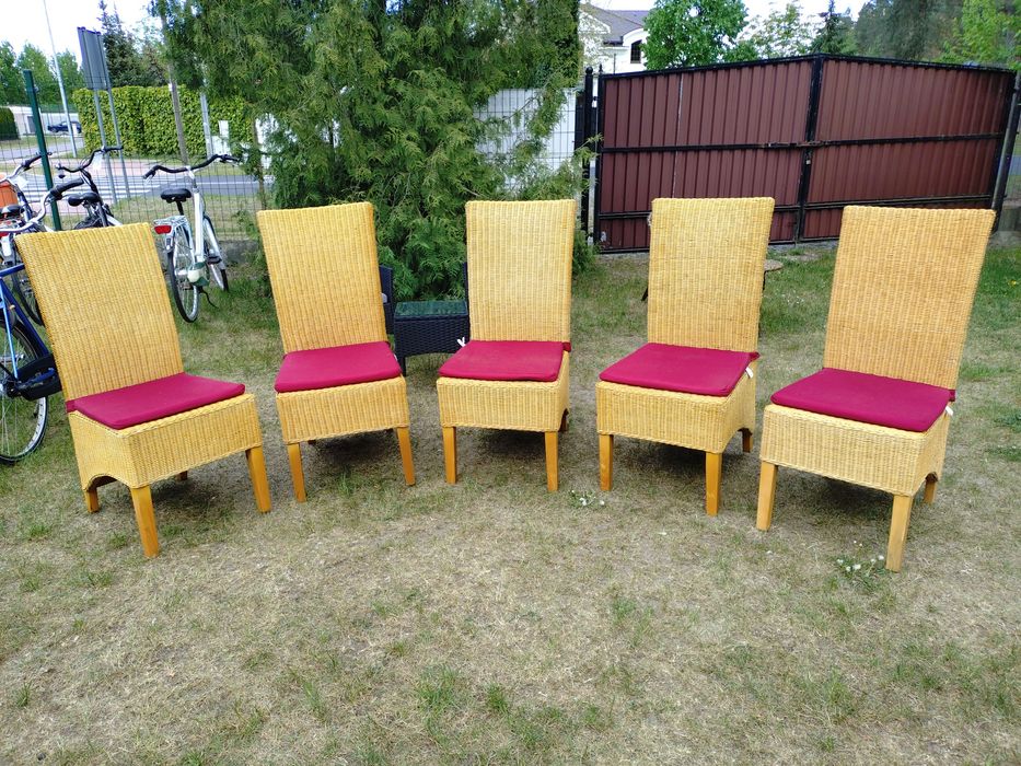 Krzesło fotel wiklina ogrodowe tarasowe zestaw 5 sztuk z wikliny
