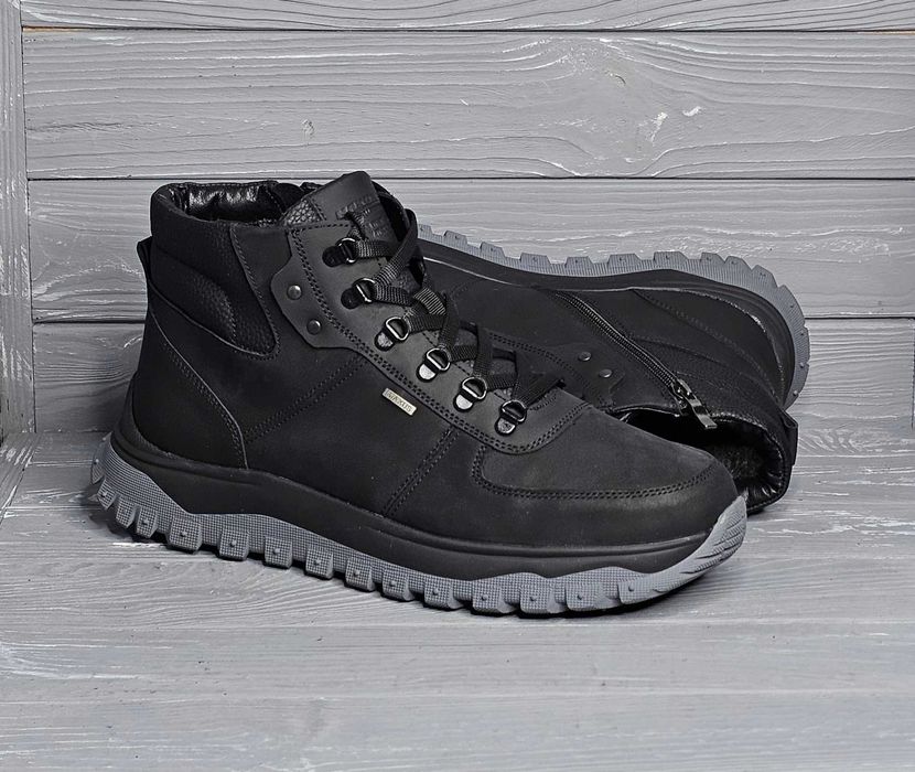 40-48р! Мужские черные зимние харьковские ботинки шнурок змейка Баталы