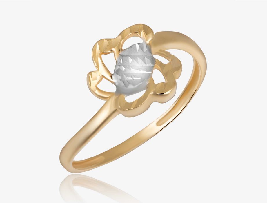Złoty pierścionek z kwiatkiem i białym złotem w próbie 585