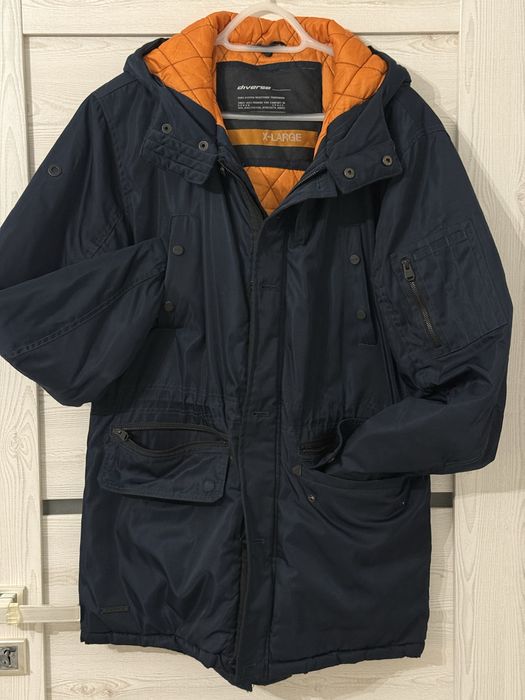 Kurtka parka męska Diverse granatowa z pomarańczową podpinką - XL