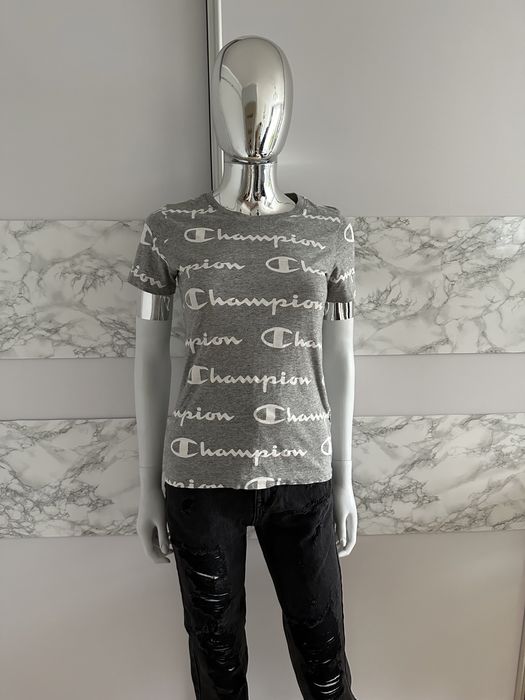 Champion bluzka koszulka tshirt top szara szary napisem napisami XS S