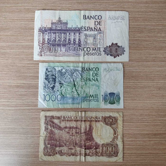 Lote de 3 Notas de Pesetas (Espanha) pré Euro