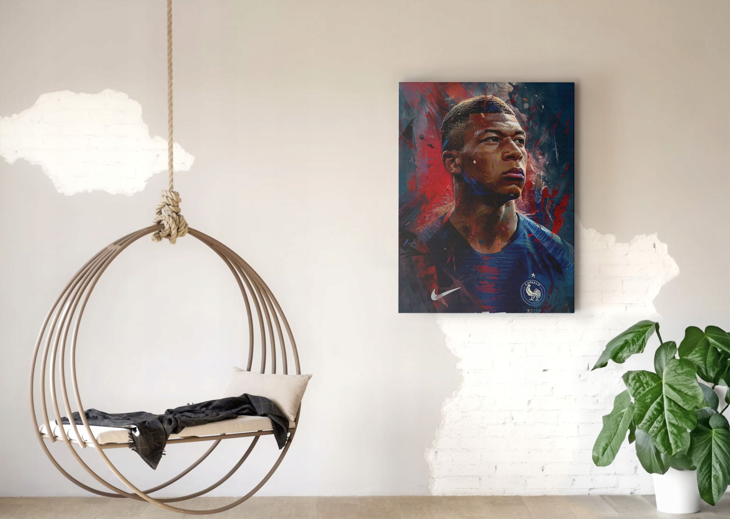 Portret Kylian Mbappé na płótnie 90x120 cm – idealny do wnętrz