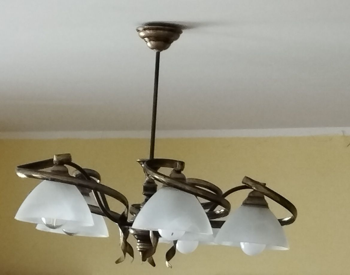 komplet 3 lamp salonowych: sufitowe: trój- i pięcioramienna + stojąca
