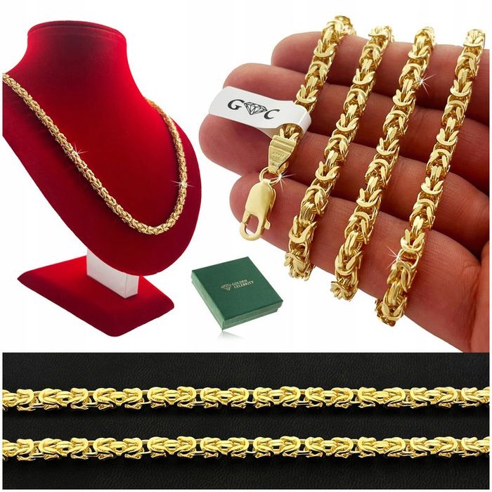 Łańcuszek Złoty Damski Splot Królewski 925/585 Srebro Pozłacane 65cm/4