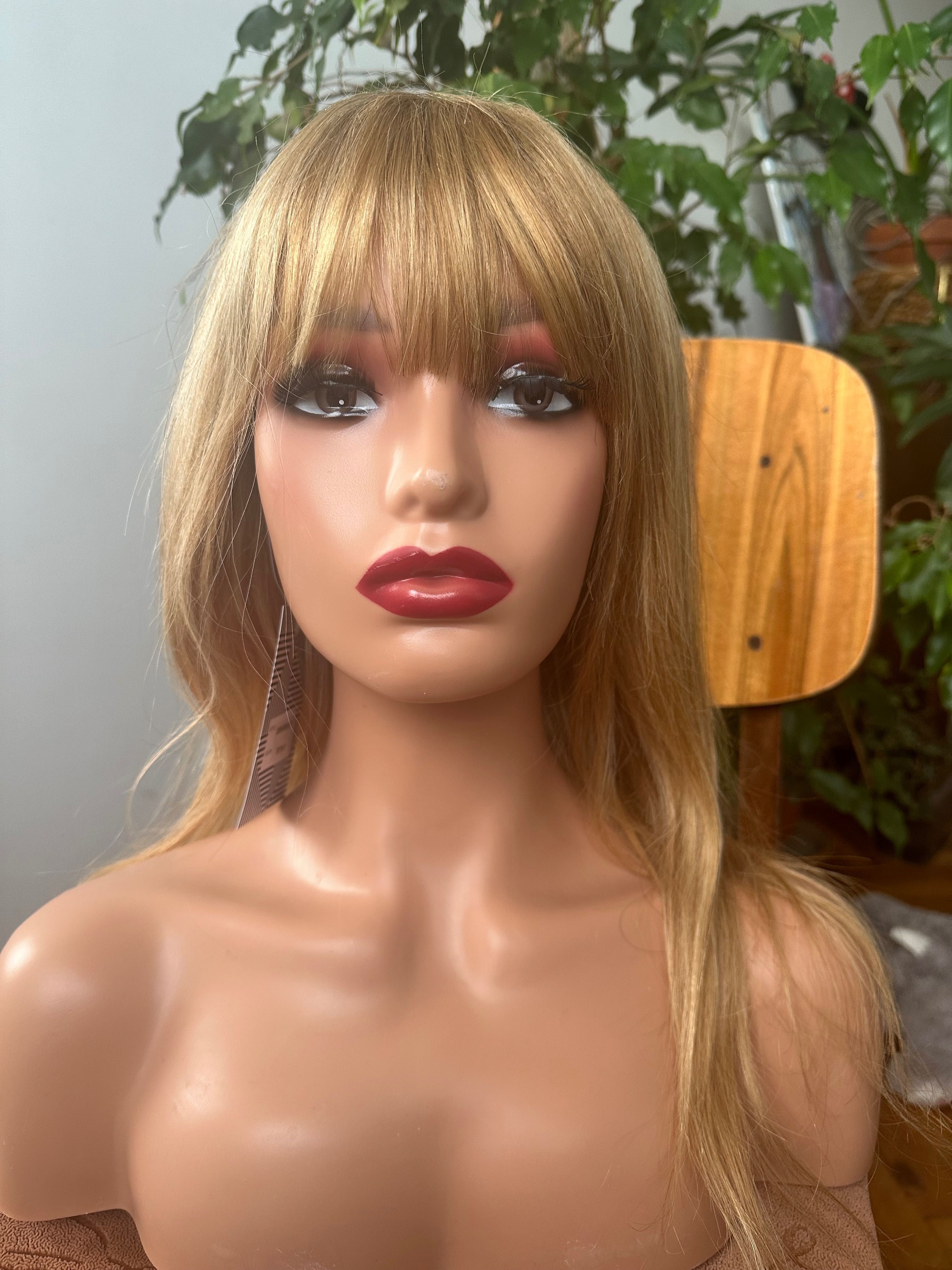 Bardzo długa blond peruka pasemka balejaż włosy naturalne 100% ludzkie