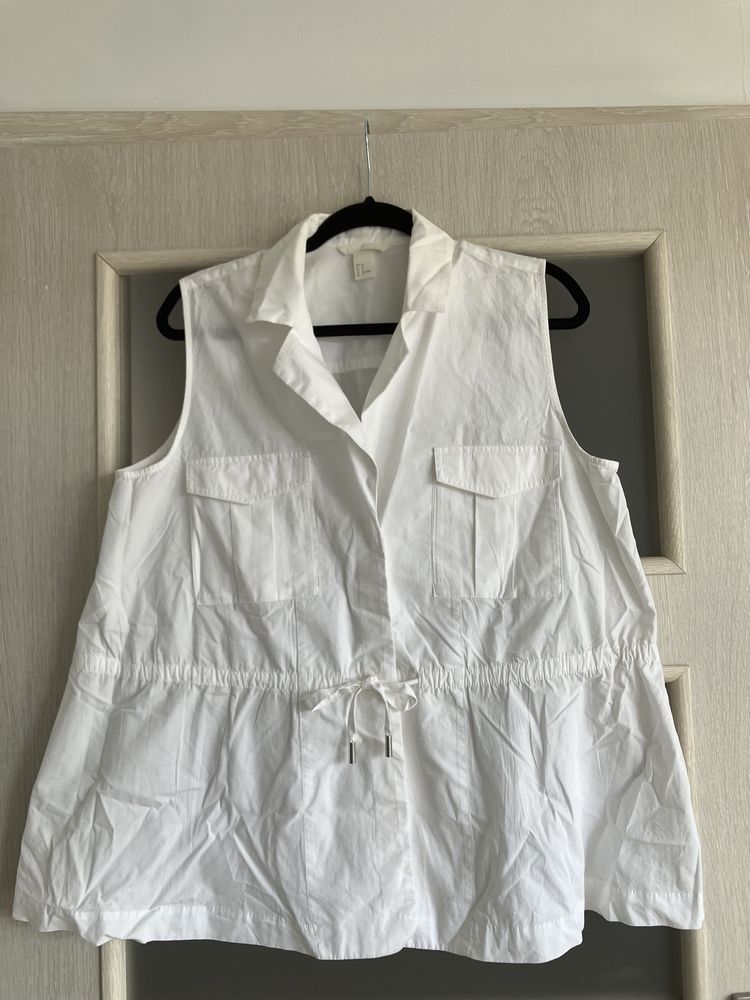 bluzka koszulowa biala h&m z baskinka koszula bez rekawow