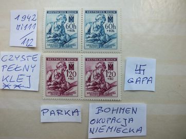 4szt. znaczki 2x parka Mi111 Niemcy 1942r. Swastyka,gapa BOHMEN Rzesza