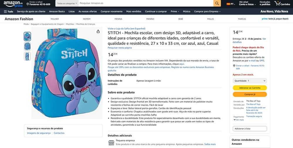 Stitch Mochila escolar pequena (179)