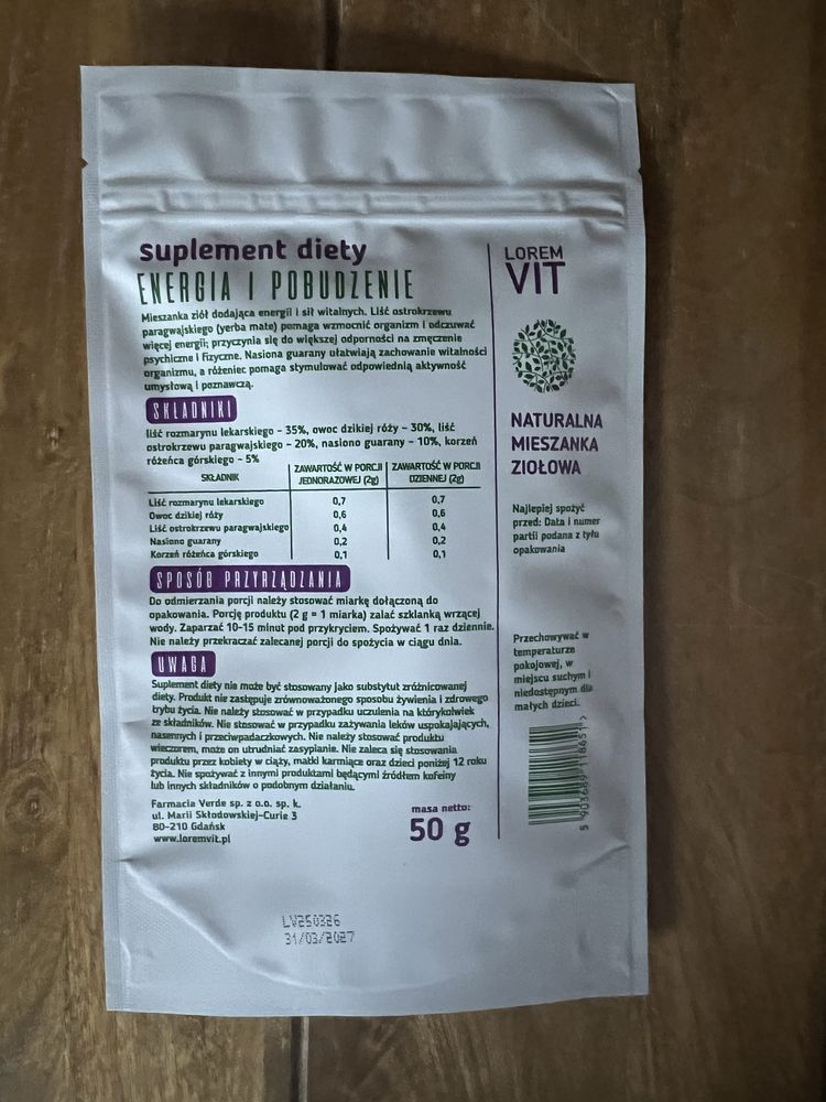 Suplement diety Energia i pobudzenie Lorem Vit