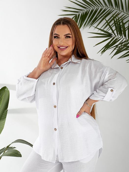 Лляний костюм двійка сорочка вільного крою штани висока талія