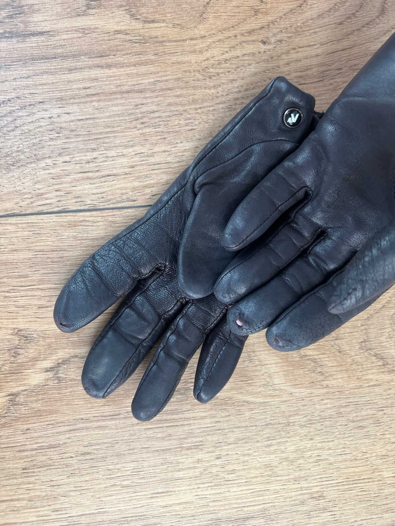 Napo Gloves skórzane brązowe rękawiczki samochodowe z suwakiem