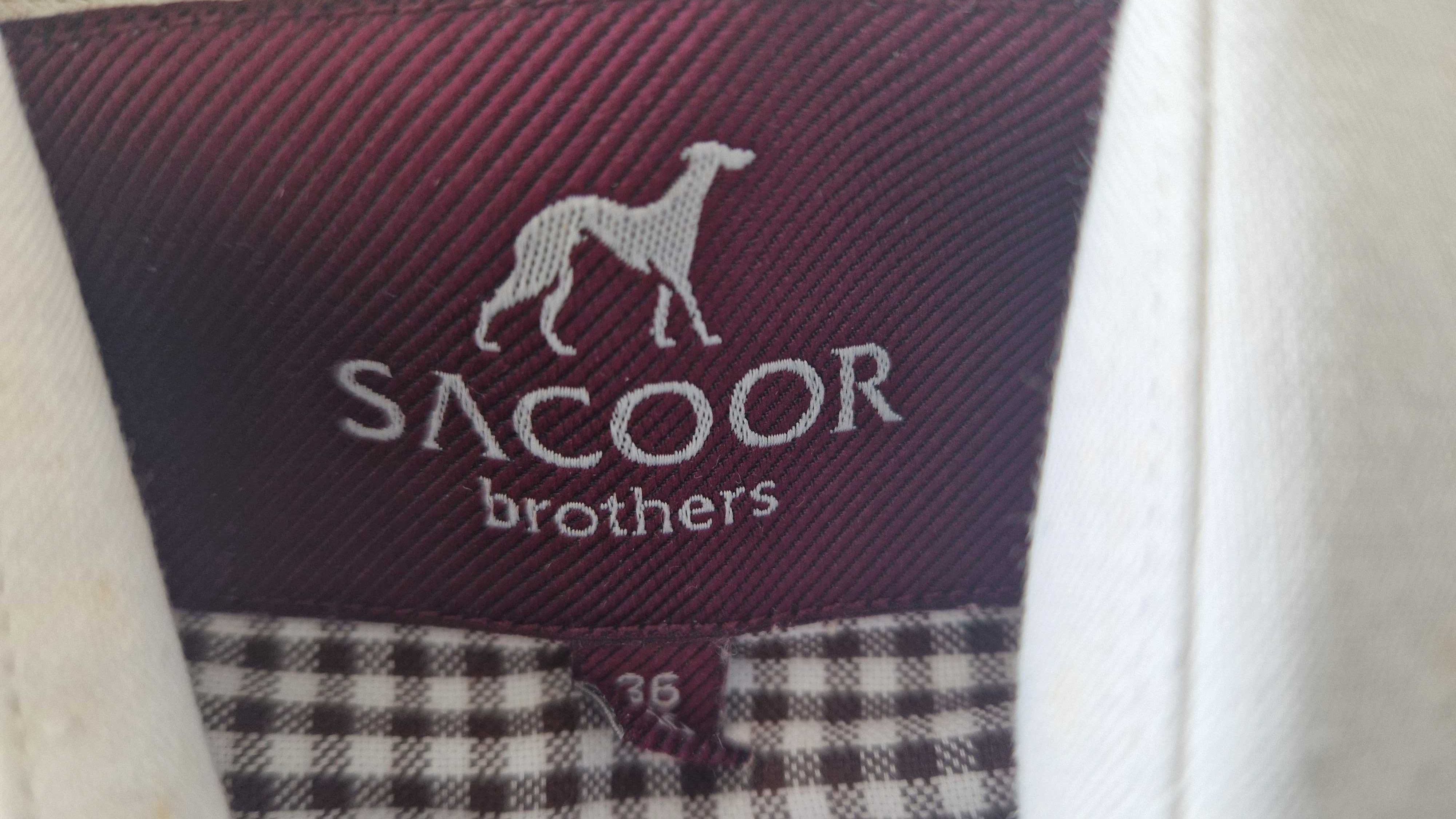 Camisa Sacoor Brothers, quadrados castanha e branca, tamanho 36