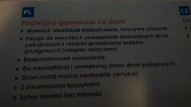 Podwójna garderoba na drzwi montaż bez narzędzi