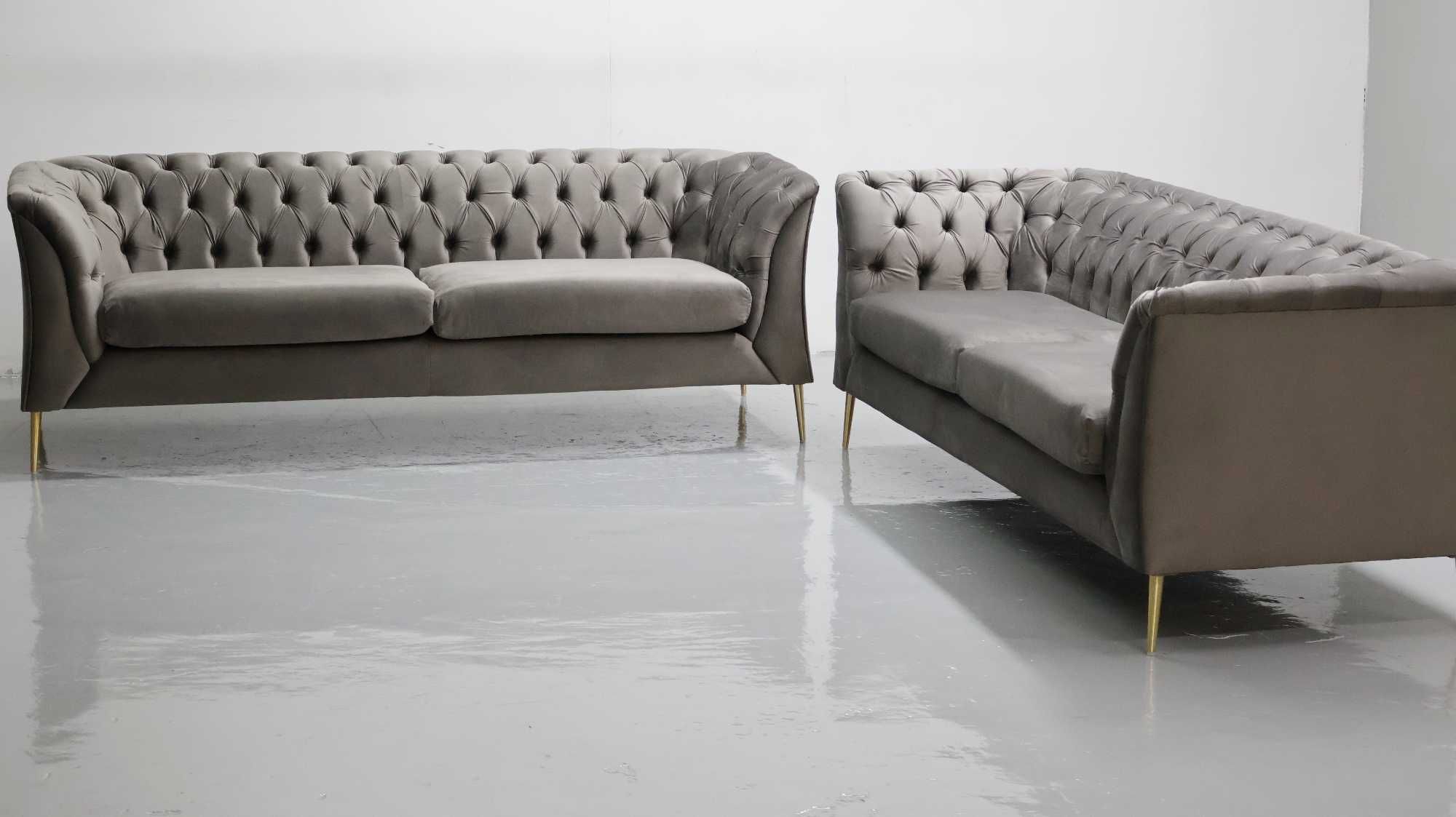 TBB DESIGN WIELKA SOFA 2+2 kanapa taupe welur złote nogi zestaw komple