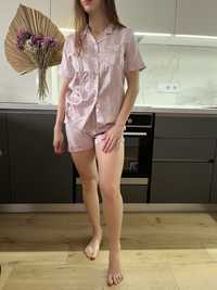 Рожевий комплект піжама в смужку (рубашка з коротким рукавом, шорти)