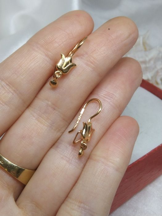 Piękne złote kolczyki tulipany, złoto Golden rose 583