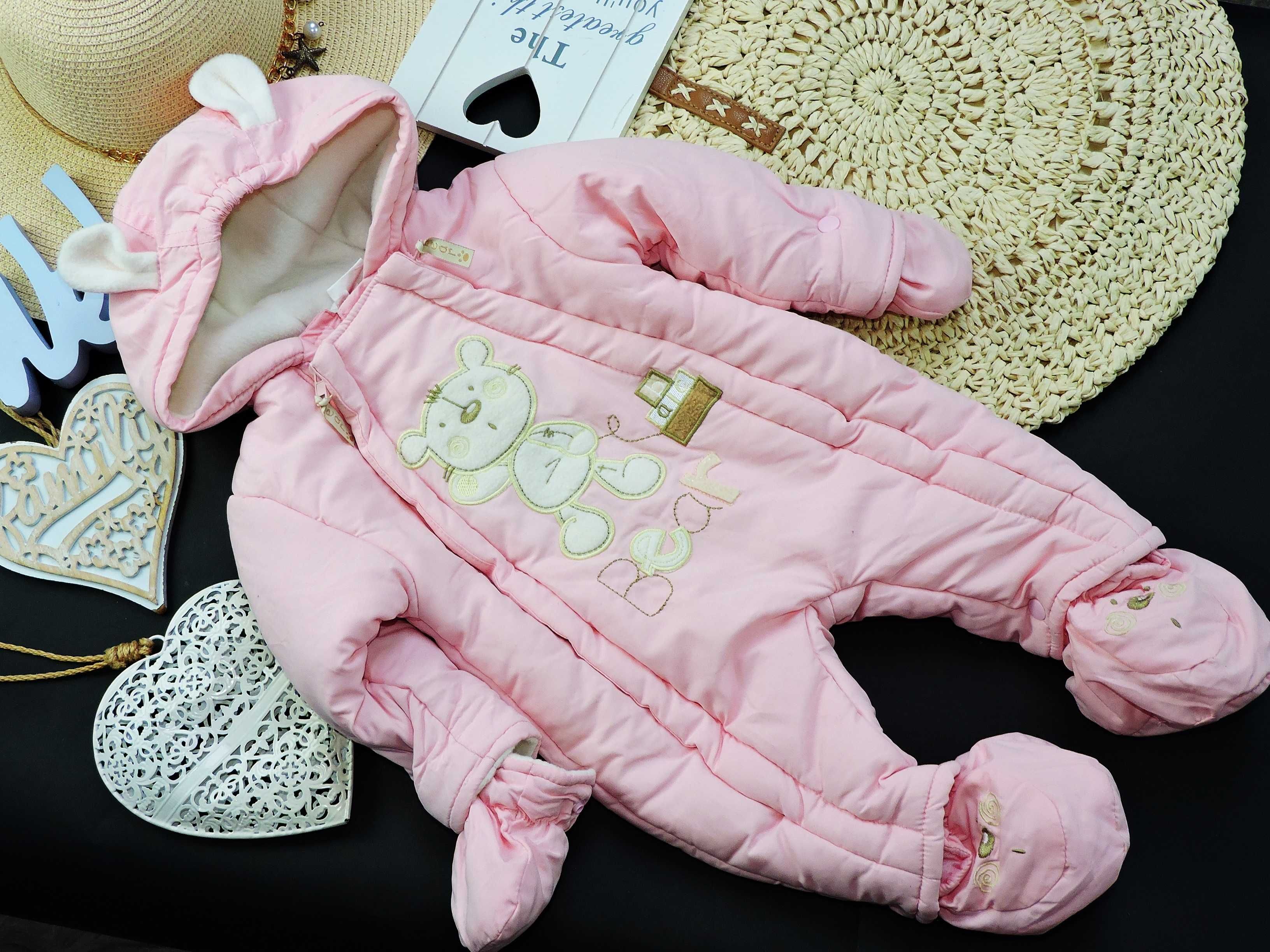 Rock a Bye Baby Boutique - misiowy kombinezon , pudrowy róż r 62