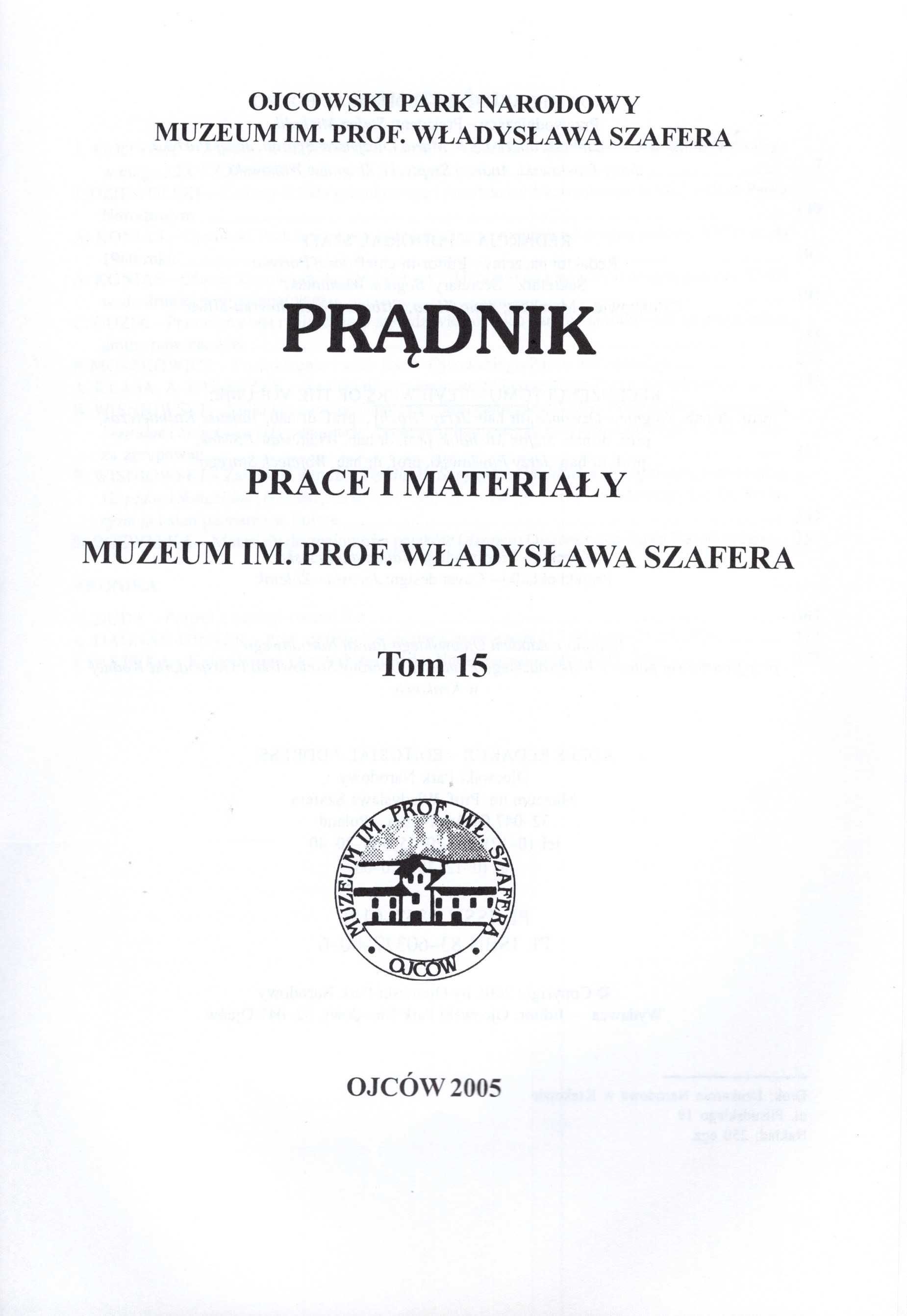 Prądnik - materiały Muzeum im. prof. Władysława Szafera (tom 15)