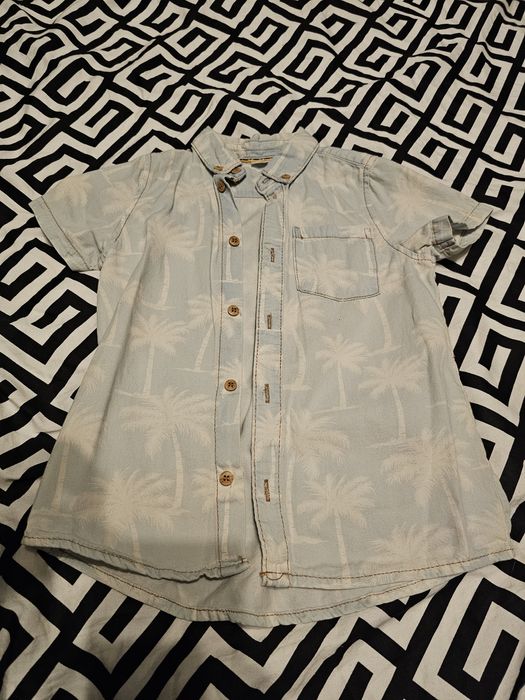 Koszula z krótkim rękawem Hawajska beżowo turkusowa r. 98