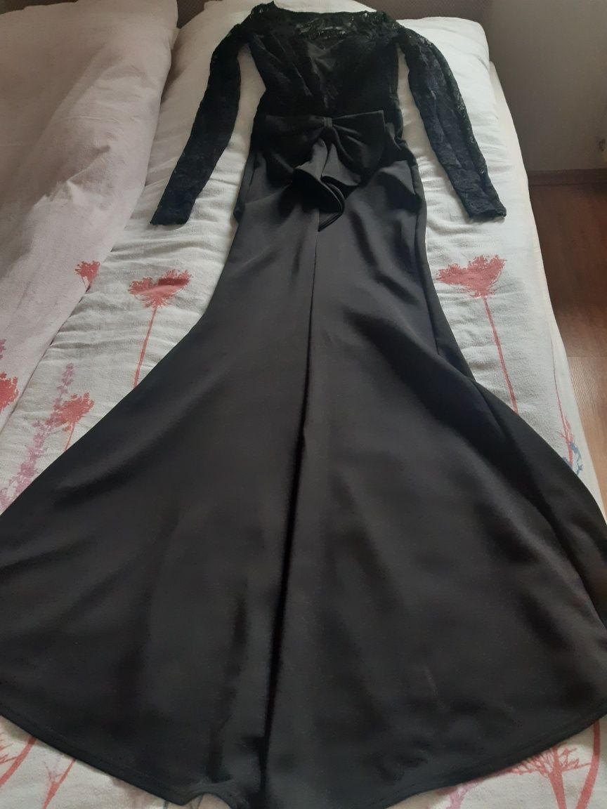 Suknia długa czarna z kokardą r34-36"City Goddess "