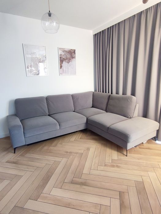 Narożnik Flavio Slim szary matowy welur z funkcją spania meblobranie