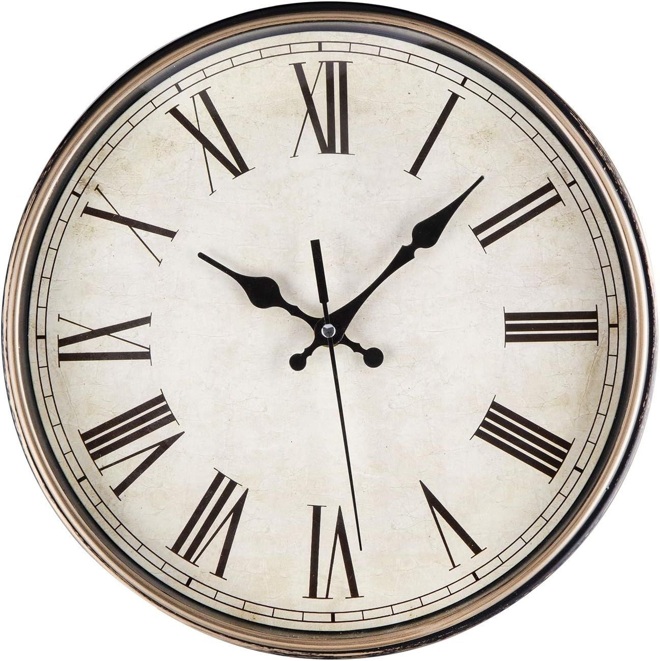 Zegar retro ścienny okrągły cyfry rzymskie, cichy 27cm.