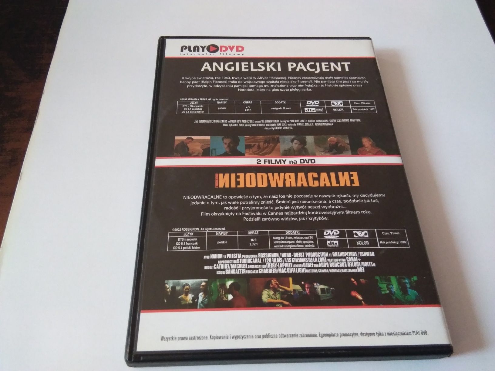 Sprzedam film DVD Angielski pacjent oraz Nieodwracalne.