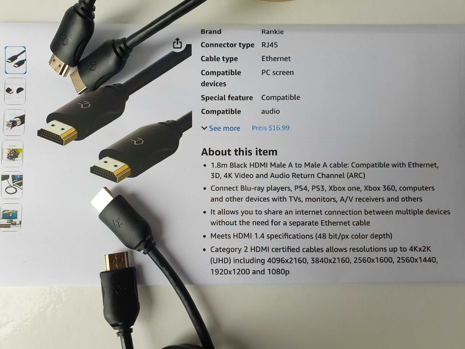 кабель hdmi to hdmi 3D 4Kx2K UHD 30 Hz 48 bit  Rankie 1.8м