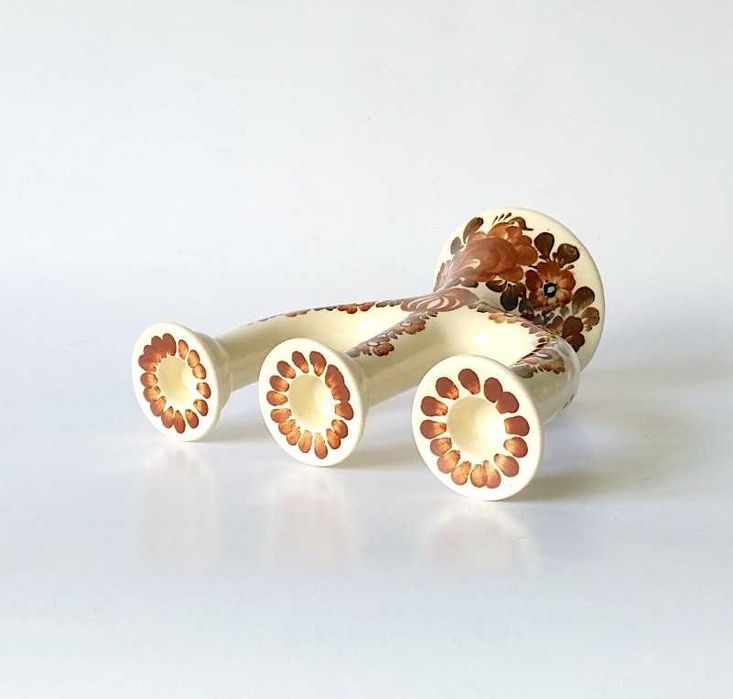 Świecznik z rustykalną brązową dekoracją Fajans Włocławek