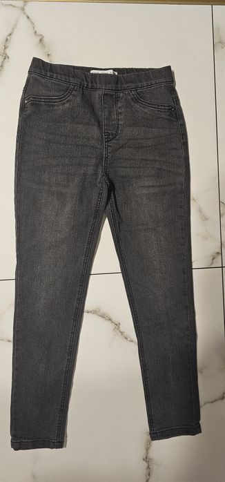Spodnie jeansy na gumce legginsy 146 szary elastyczne