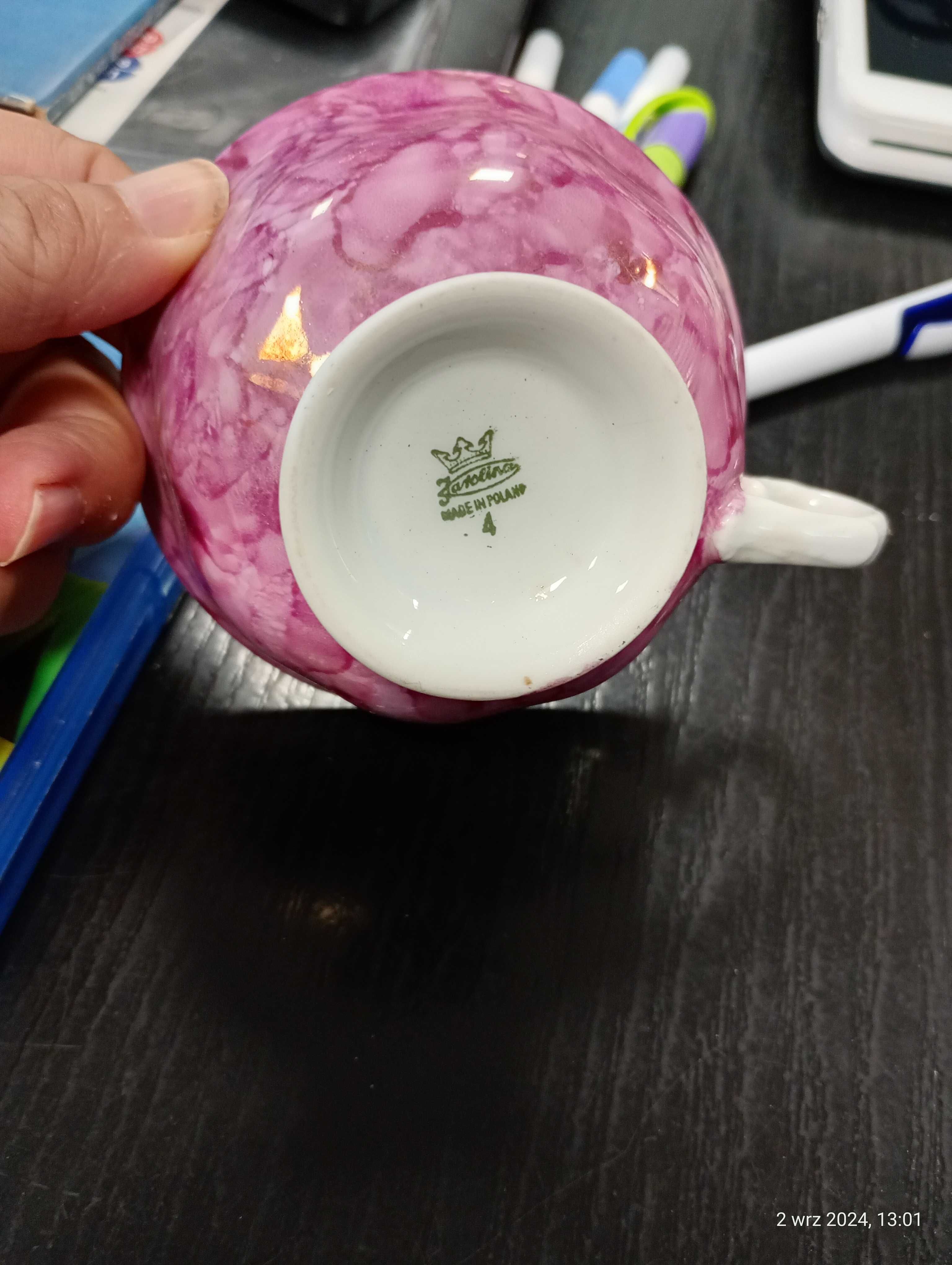 Zestaw do kawy na 6 osób  marmurkowy wzór porcelit Karolina z lat 70