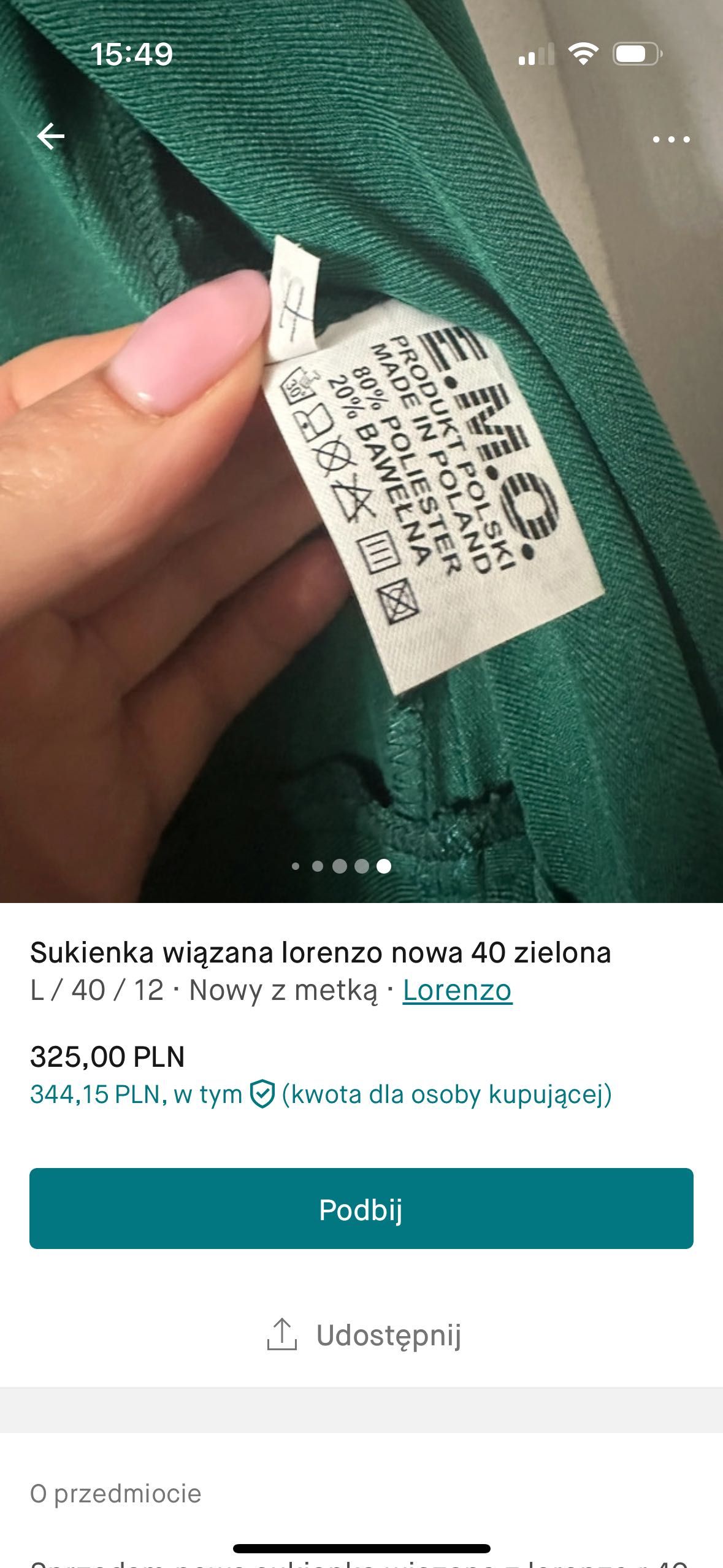 Sukienka wiązana midi zielona L lorenzo nowa