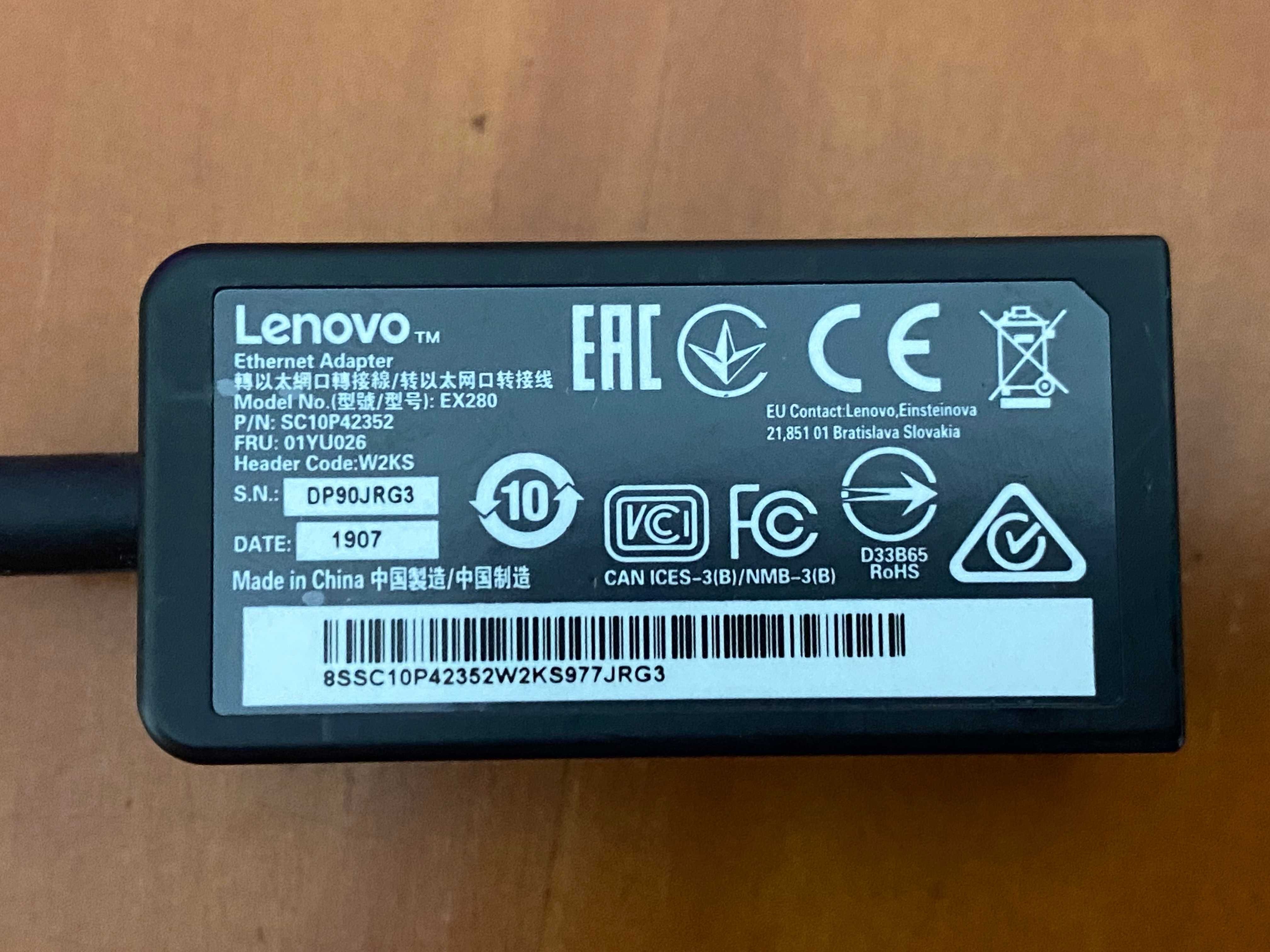 Lenovo ThinkPad Ethernet Extension Adapter Gen 2 Cabo Adaptador